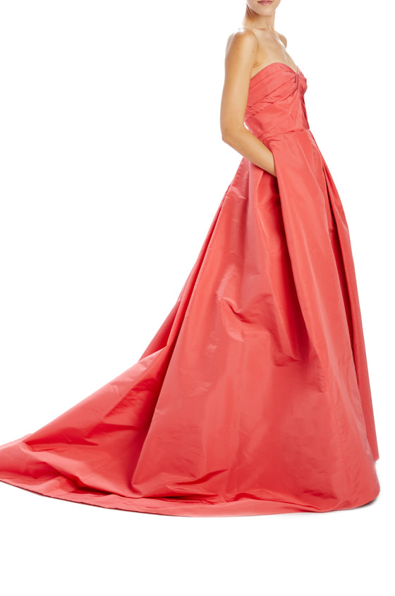 strapless silk gown