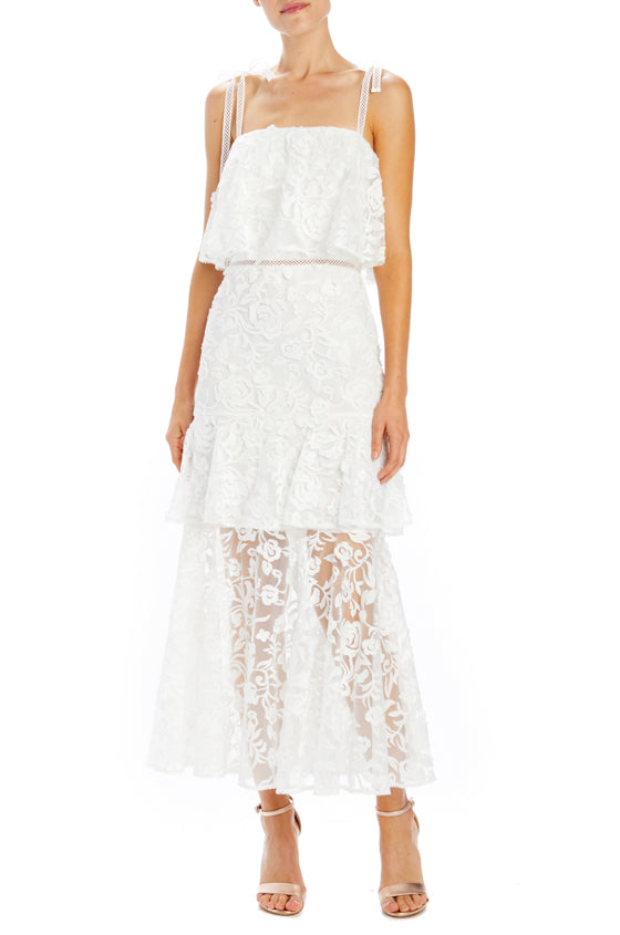 ml monique lhuillier floral lace midi dress