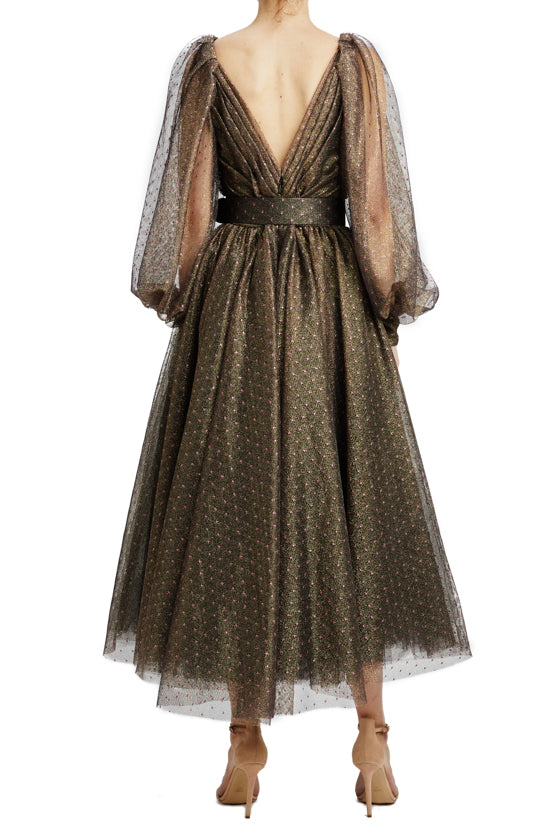 bronze midi dress