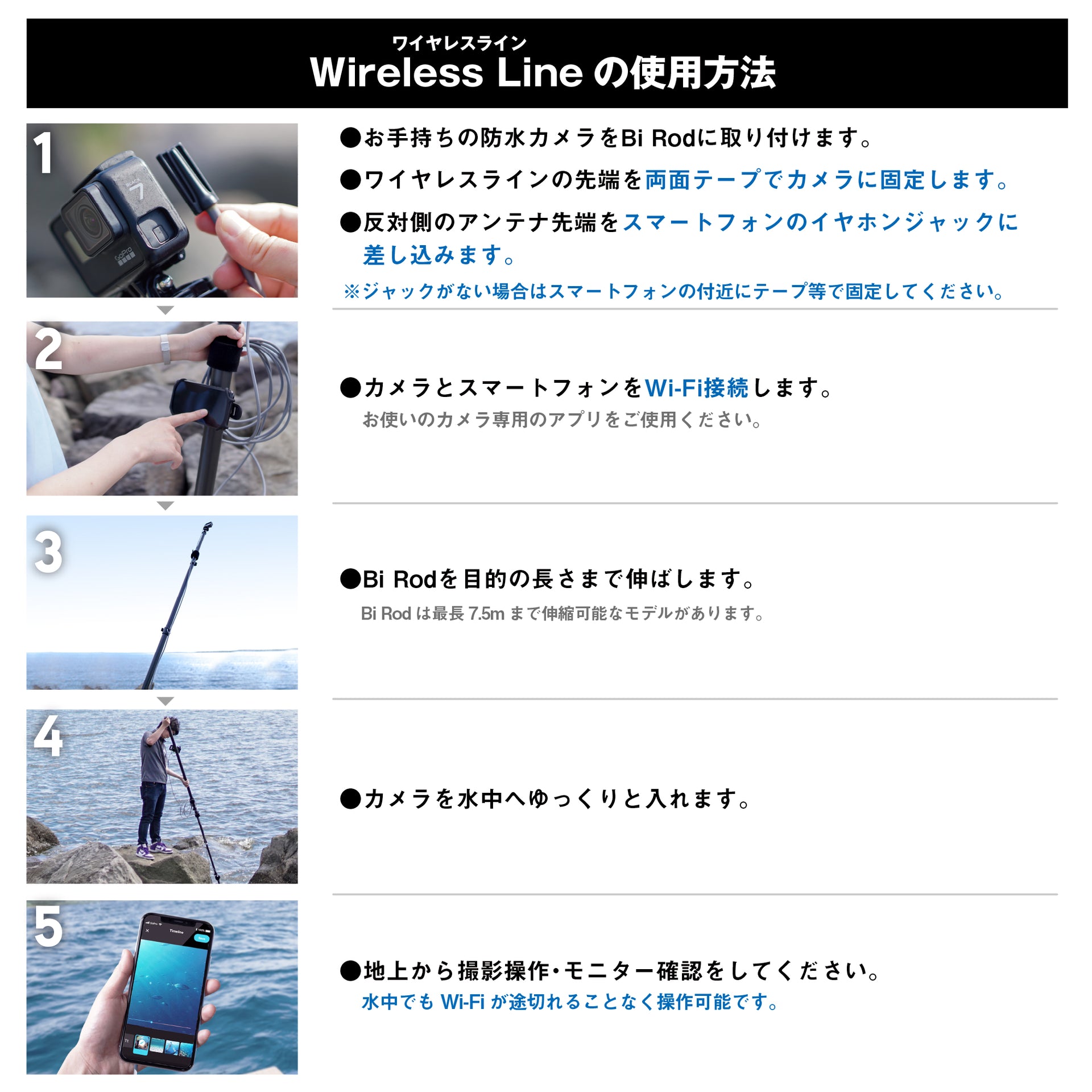 水中撮影ケーブル Bi Wireless Line 6m 10m