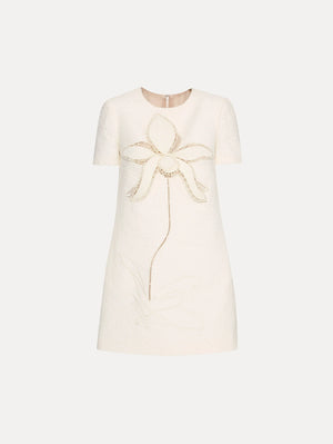Orchid Embroidered Tweed Shift Dress - Ivory - Coplons