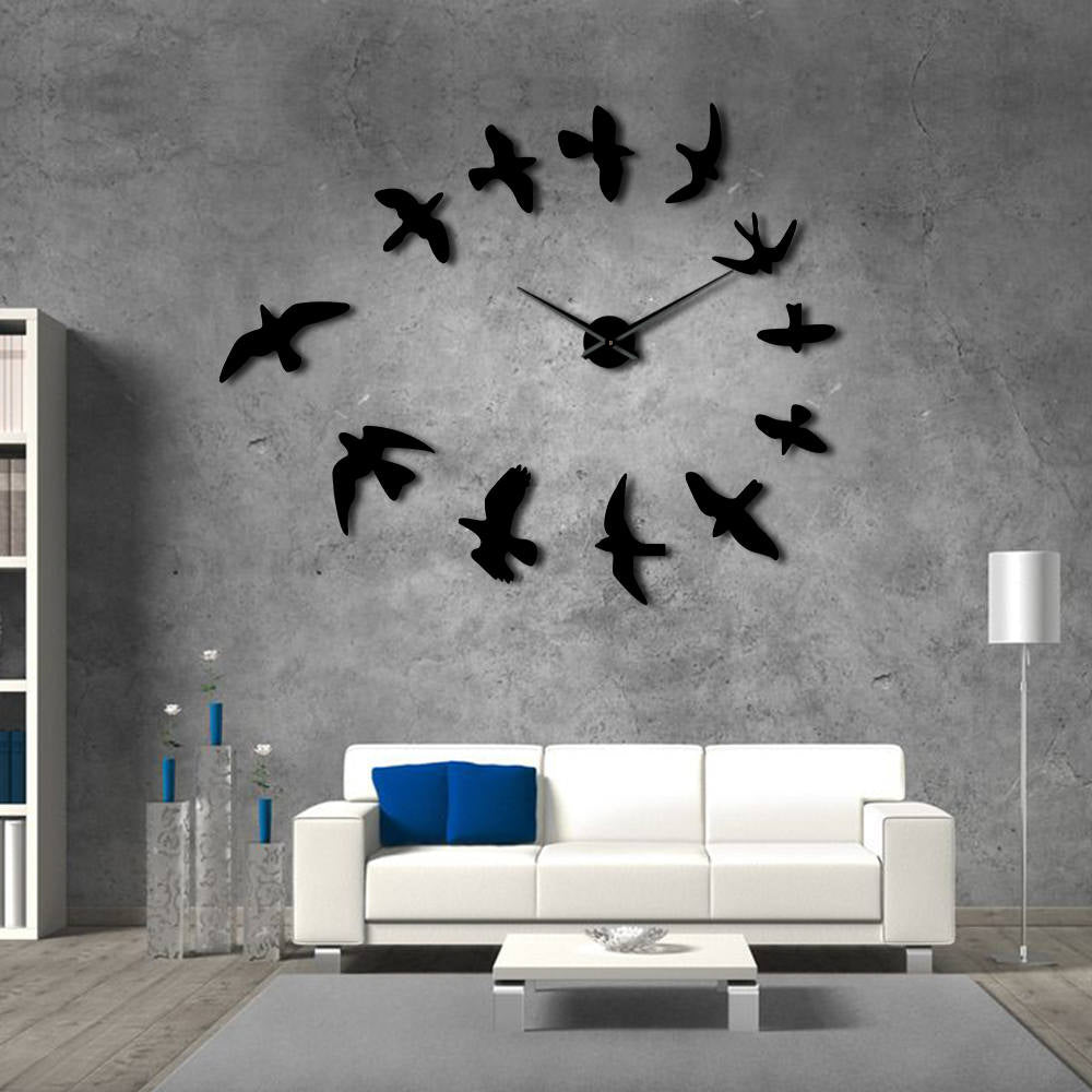 Decorative Mirror Wall Clock Flying Birds Wall Clock Modern Design Luxury Frameless Diy Large Clock Wall Watch Nature Room Decor