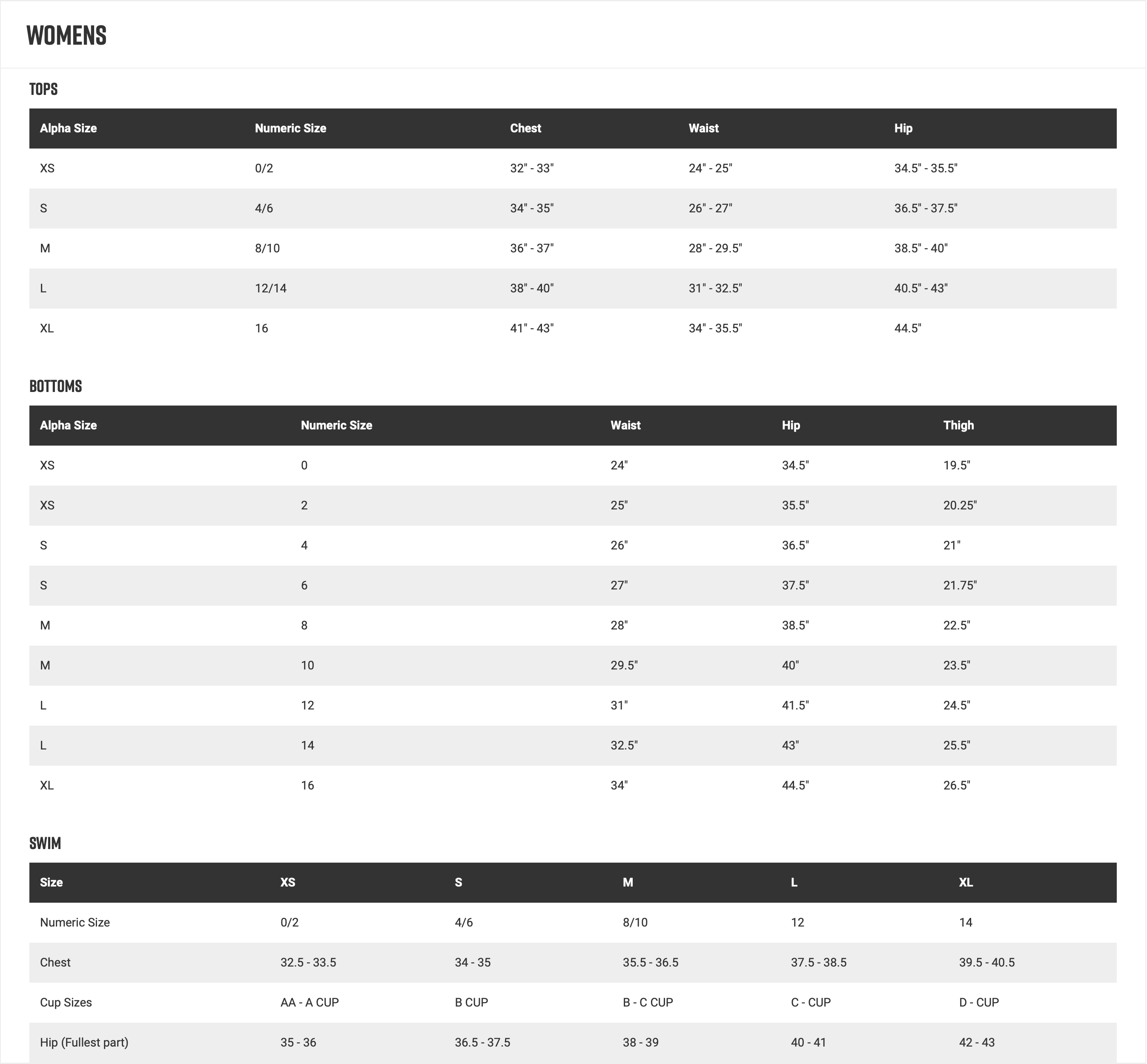 Fox Sizing Charts – Just Ride