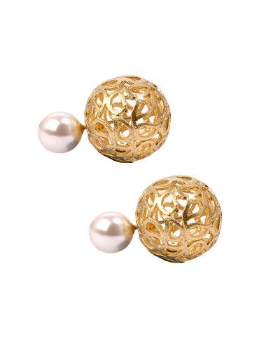 Gold plated pearl and changable stones double sided earrings