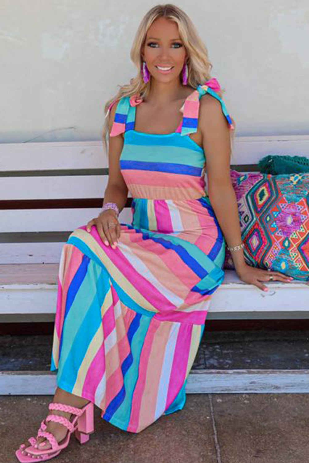 ΑΜΕΣΑ ΔΙΑΘΕΣΙΜΟ: χρωματιστό ριγέ μακρύ φόρεμα ALEIDA