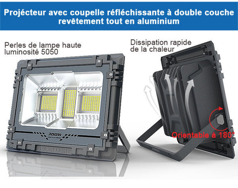Projecteur Solaire LED 8W Dimmable avec Détecteur (Panneau Solaire +  Télécommande Inclus)