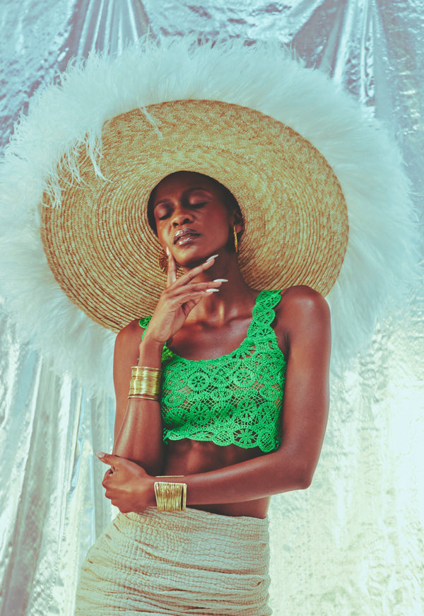 Sahara, Wheat Straw Hat with Ostrich Feather Trim, Ivory