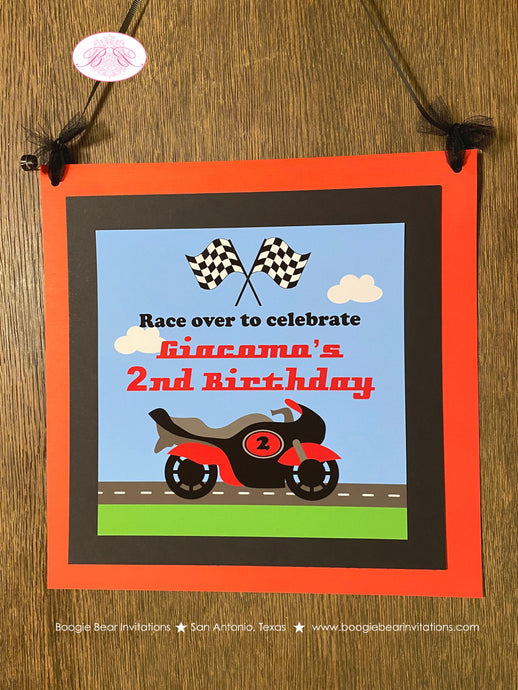 Motorcycle Birthday Party Door Banner Driver Red Pit Crew Checkered Flag Black Racing Grand Prix Teen Boogie Bear Invitations Giacomo Theme