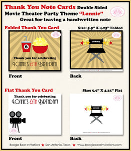 Movie Birthday Party Thank You Card Retro Theater Girl Boy Gold Black Motion Picture Actor Star Boogie Bear Invitations Lonnie Theme Printed