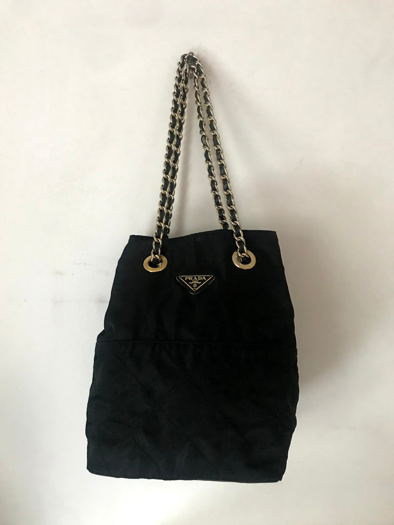 prada black bag with gold chain