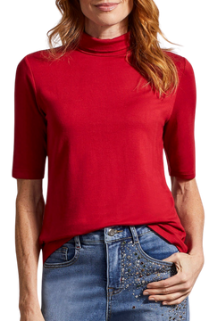 French Terry Mock Neck Elbow Sleeve Top