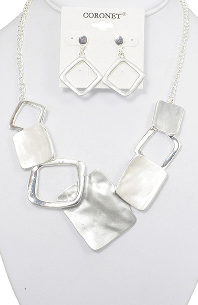 Silver/Grey/White Squares Necklace & Earrings