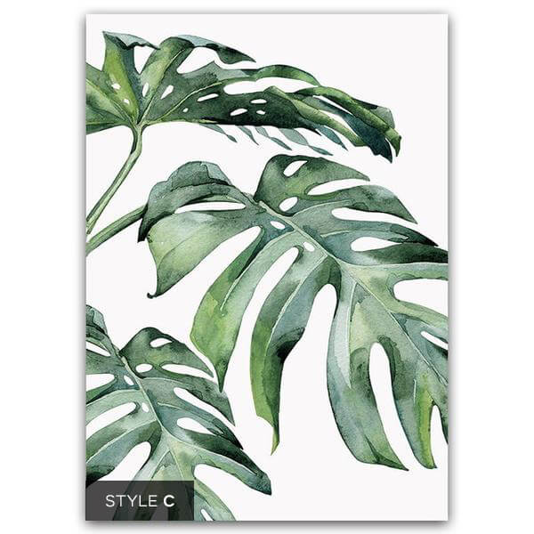 Watercolor Green Leaves Canvas Wall Art Norsehus