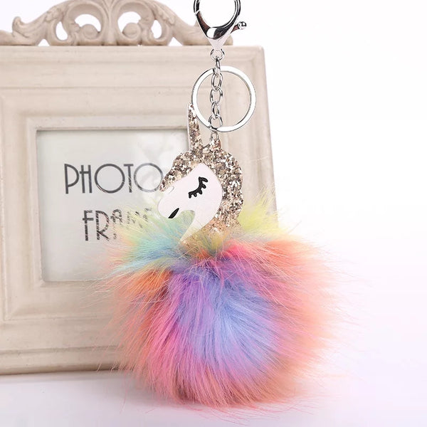 Unicorn Fur Keychain Pom Pom Charm