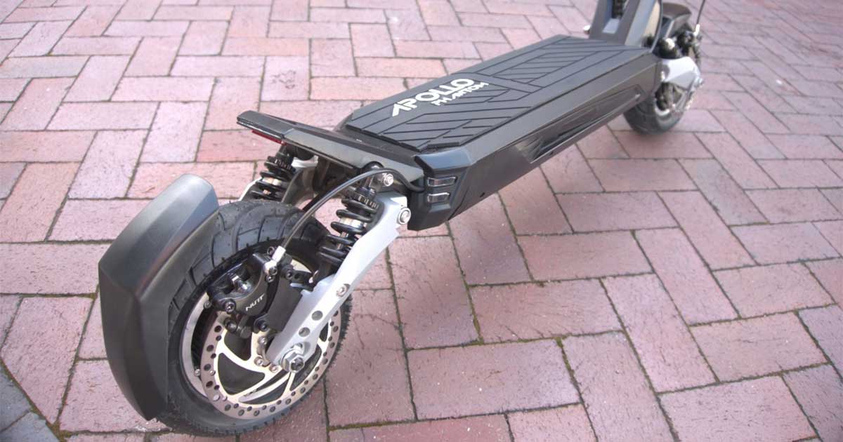 The detailed mechanics of an electric scooter's suspension system, illustrating the advanced engineering that makes electric scooters a revolutionary commuting option.