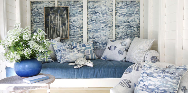 blue curtain fabric online