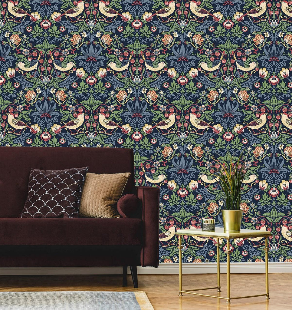 Seabrook Fragaria Garden Blue Wallpaper | DecoratorsBest