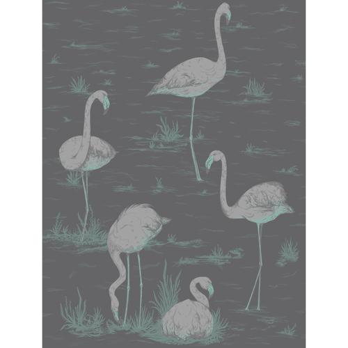 Cole & Son Flamingos Teal/Slvr/Bk Wallpaper - CS 95/8048