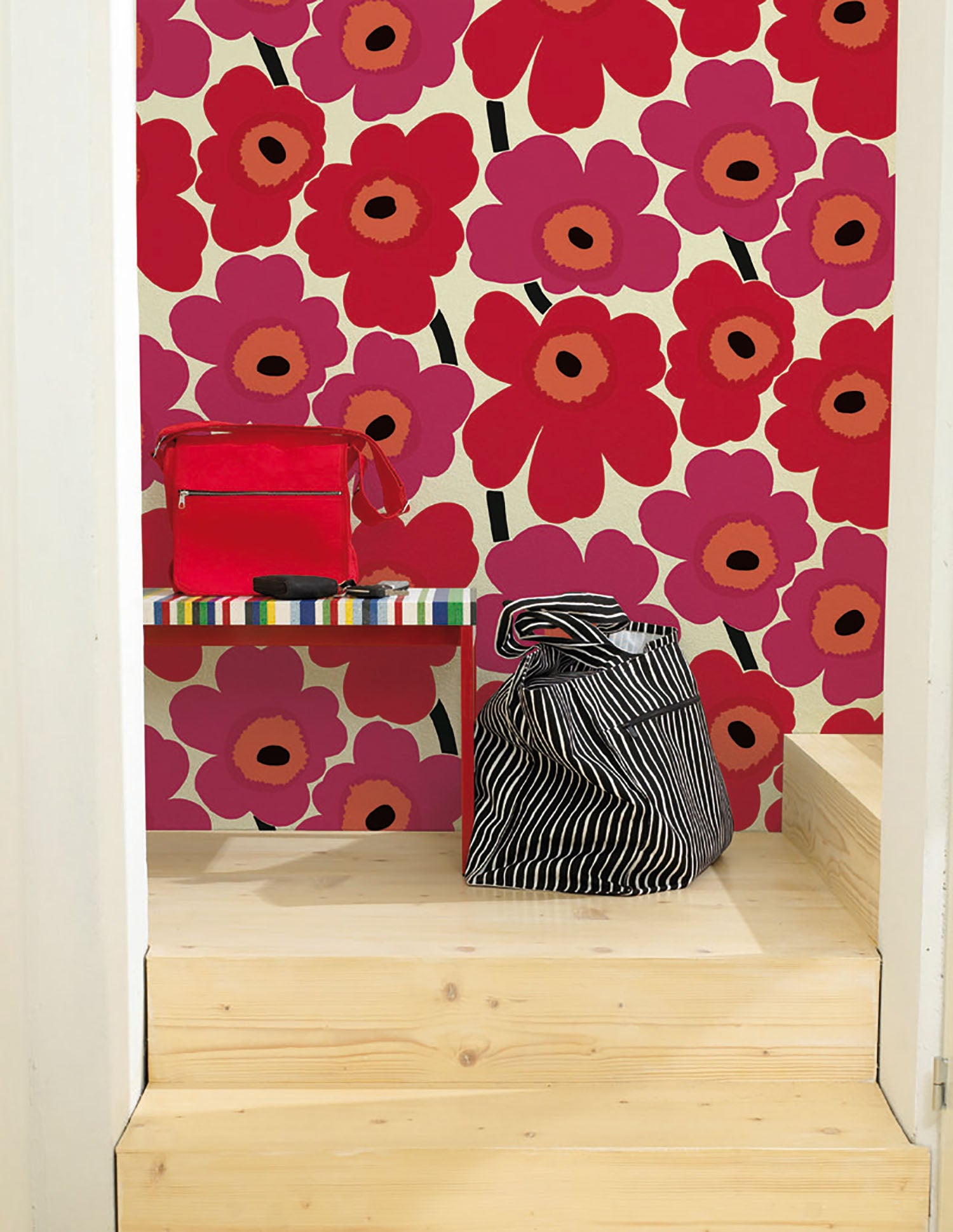 Marimekko Unikko Scarlet And Coral Wallpaper | DecoratorsBest