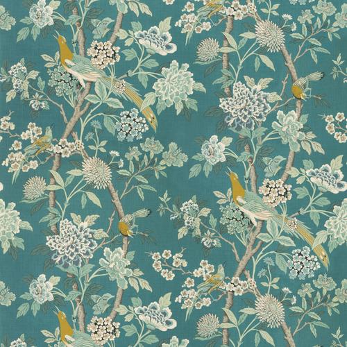 G P & J Baker Hydrangea Bird (Archive) Teal Fabric - GPJ BP10851-5