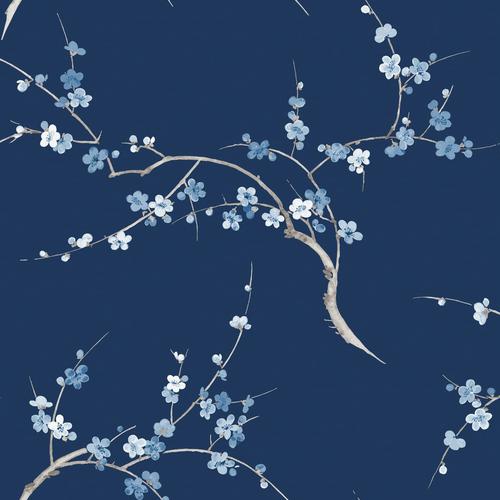 Seabrook Cherry Blossom Floral Navy & Blue Jay Wallpaper | DecoratorsBest