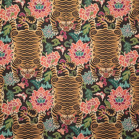 Tigers Fabric Japanese Chinese Oriental Cotton Black With 