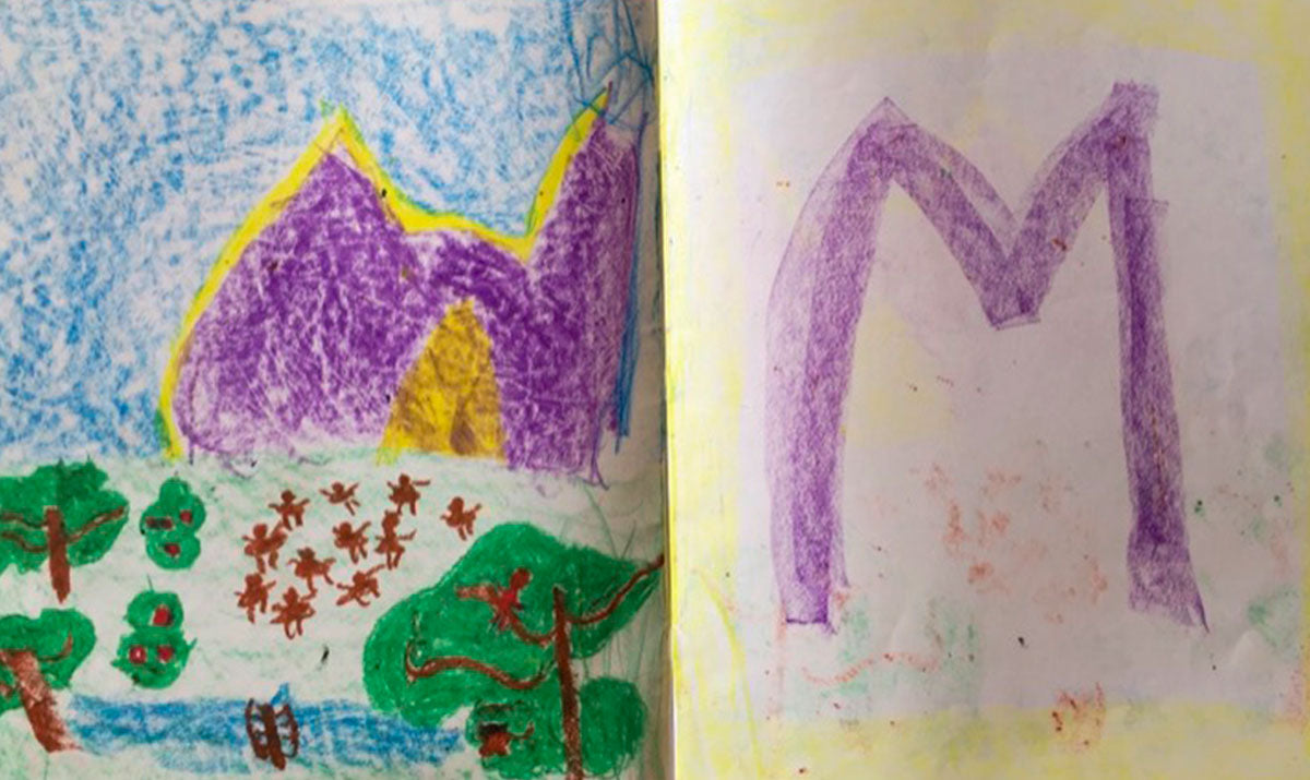 The letter M, a proud silhouette of a mountain range that we had created in our notebooks! Source.