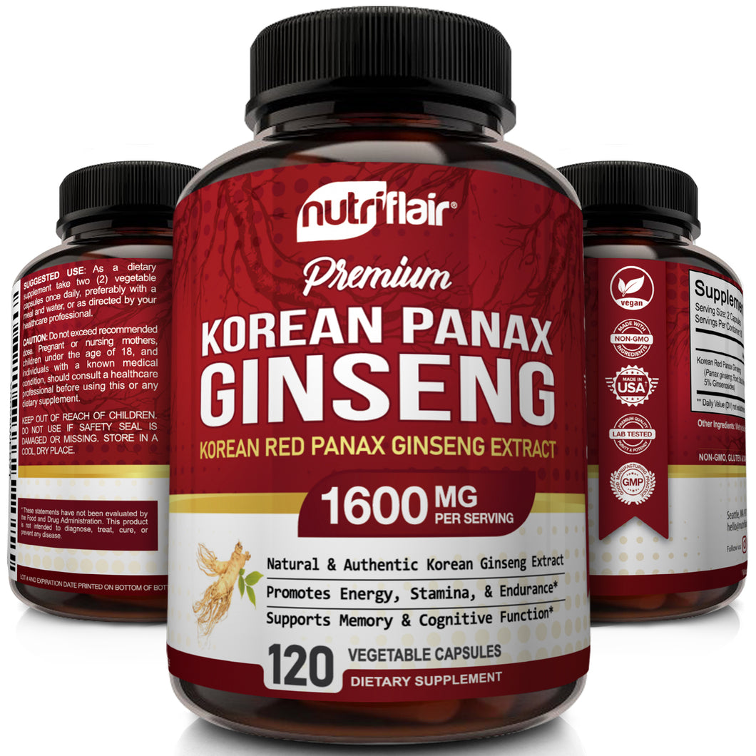 Korean Red Panax Ginseng Energy Level Supplement Nutriflair 