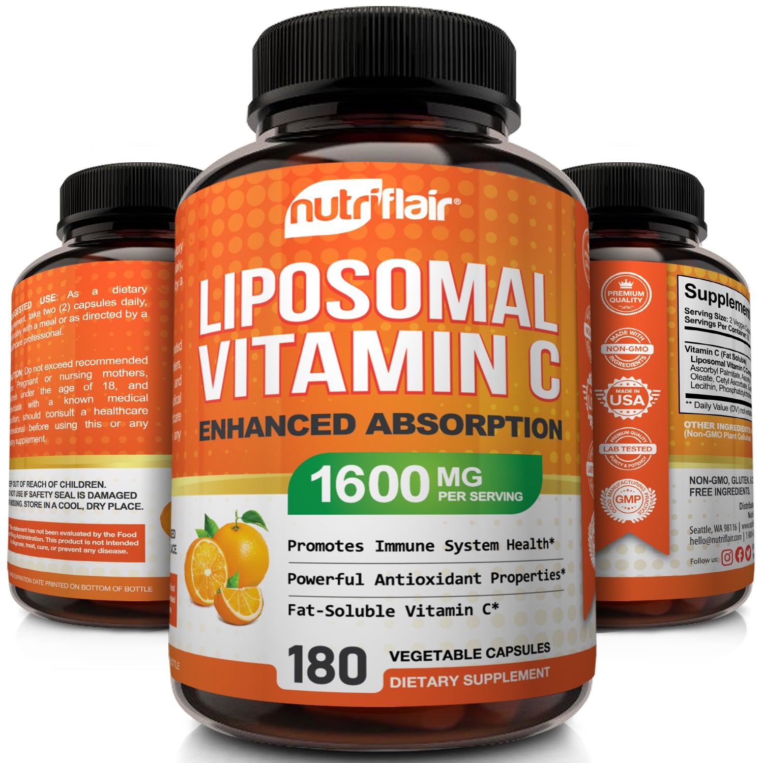 Liposomal Vitamin C 1600 mg 180 Capsules NutriFlair