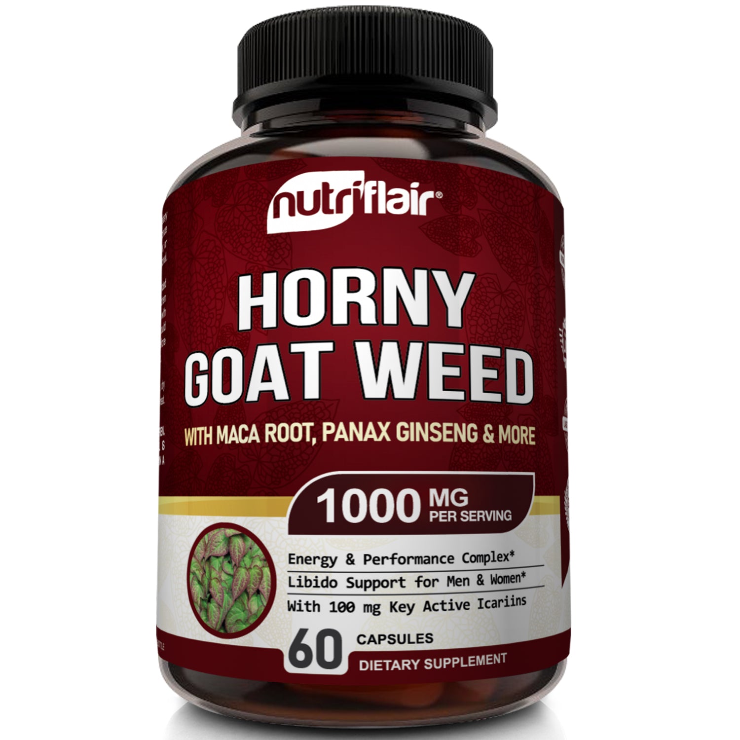 Horny Goat Weed 1000mg With Maca Root 60 Capsules Nutriflair 4621