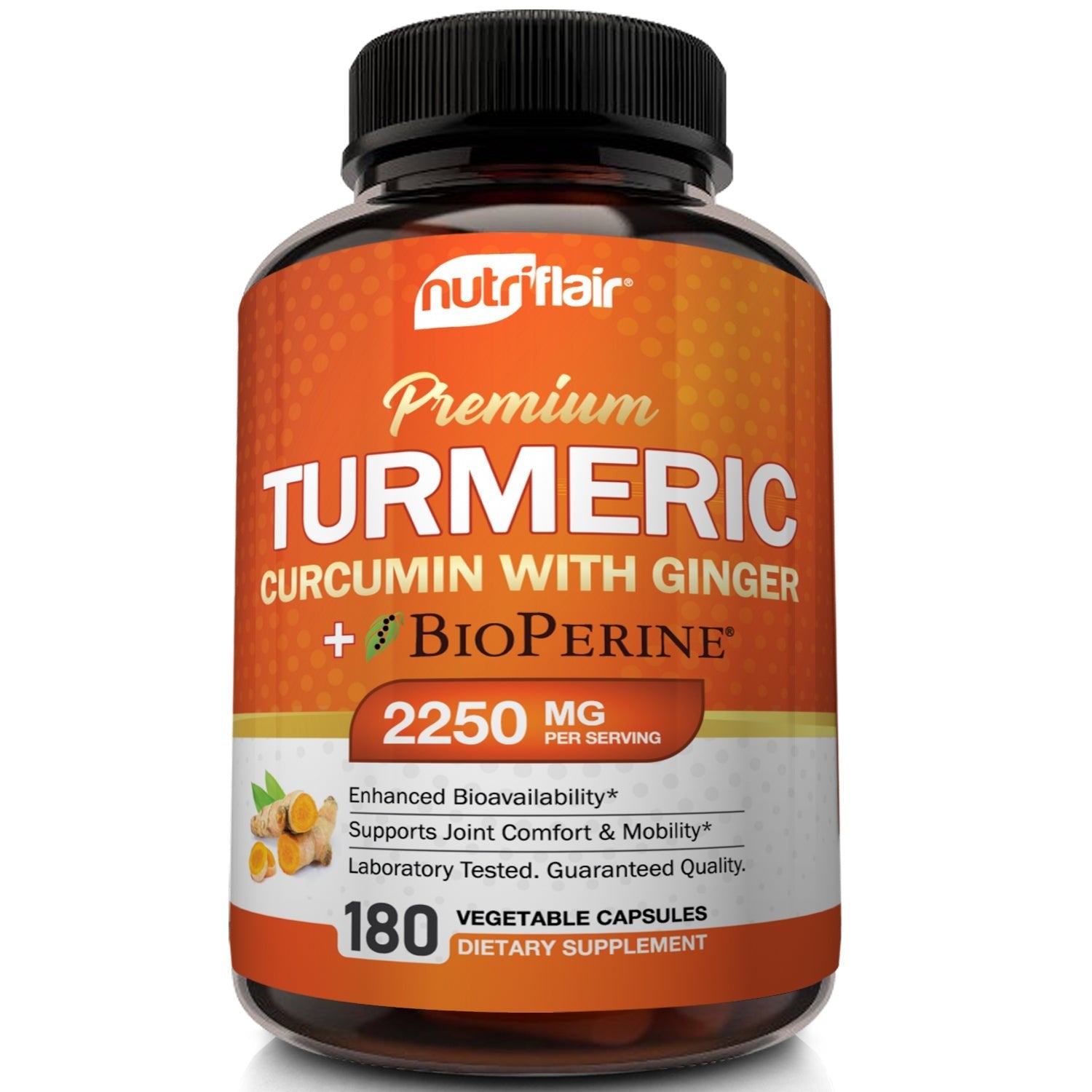 Turmeric Curcumin with Ginger 2250mg with BioPerine - 180 Capsules - NutriFlair product image