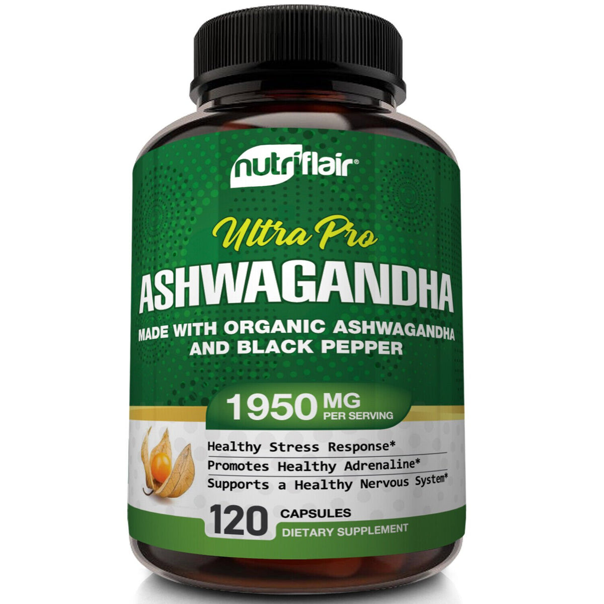 Organic Ashwagandha with Black Pepper 1950mg, 120 Capsules