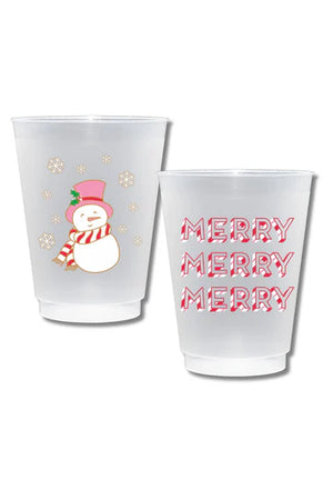 Double Sided Shatterproof Plastic Cup Set - Snowman Candy Cane Stripe - Preppy Pineapple Boutique