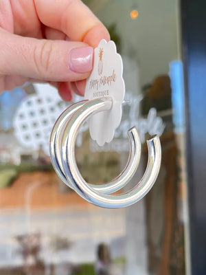 Open Hoops - Rhodium - Preppy Pineapple Boutique