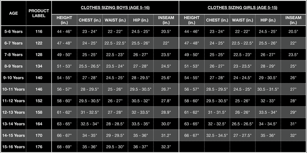 Adidas Size Charts