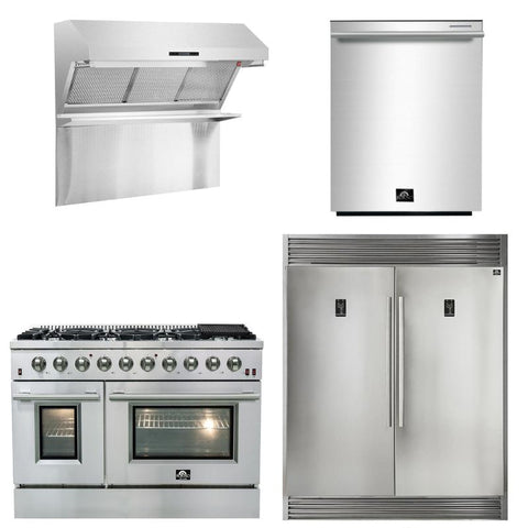 Forno Appliance Package - 48 Inch Gas Range, 60 Inch Refrigerator, Range Hood, Dishwasher, FRH-FFSGS6244-48HB