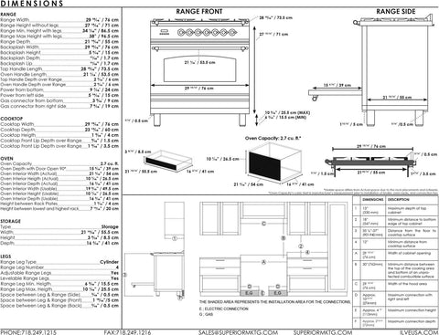 ILVE Professional Plus Series 30 Inch Freestanding Range Dimensions