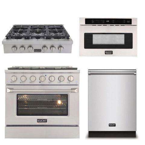 Kucht Appliance Package Professional 36 in. 5.2 cu ft. Natural Gas Range, Gas Stovetop, Dishwasher & Microwave Drawer, KFX369T-KNG-361