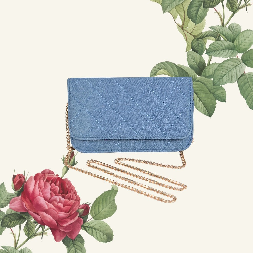 Denim Quilted Fanny Clutch - Light