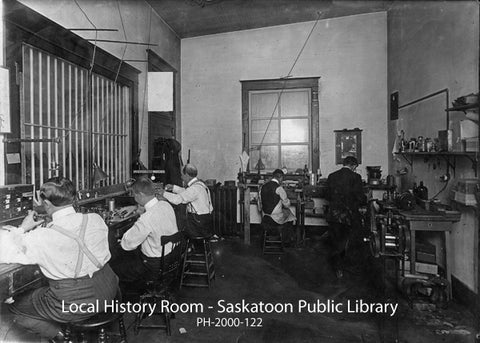 Black and White Photo of Wheatley Bros interior, workshop