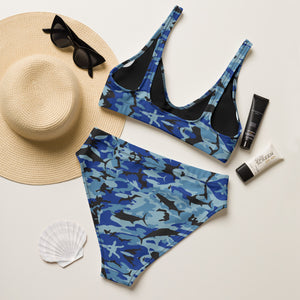 Blue Saltwater Camo Recycled high-waisted bikini XS - 3XL