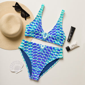 Blue Fish Scale Recycled high-waisted bikini XS - 3XL