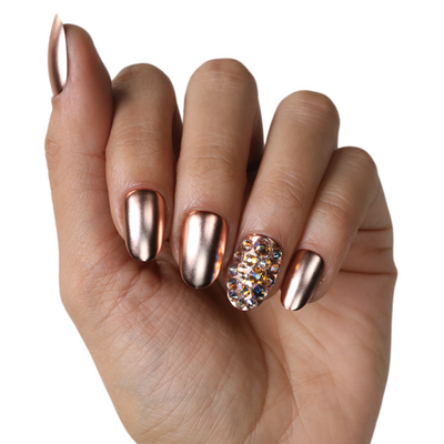 Neutral Nails Rose Gold Chrome Drip Press on Nails Matte Tan Fake Nails Gems  Accent Nail Art, Glue on Nails, UV Gel False Nails Mani Hunny 