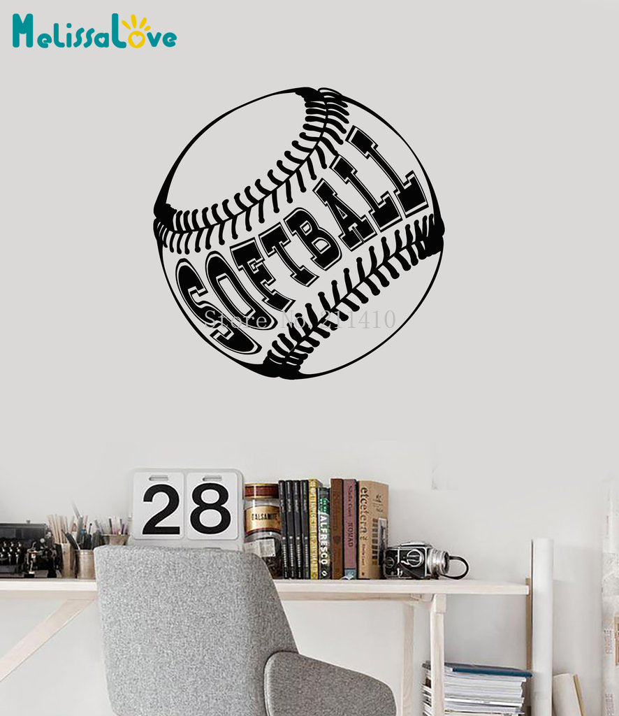 Vinyl Wall Decal Softball Ball Lettering Sports Fan Art Room Decoration Stickers Self Adhesive Art Mural Gift For Kids Yy759