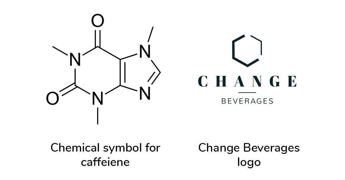 Change Beverages logo inspired by chemical symbol for caffiene