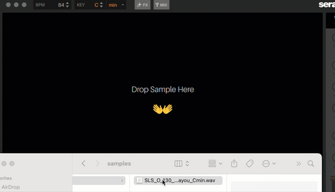 Dragging and Dropping in an audio sample into Serato Studio as part of the process of how to produce beats