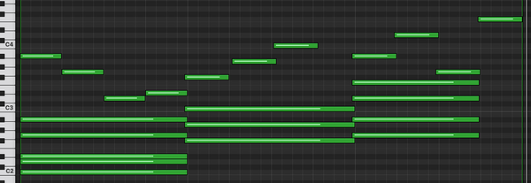 a screenshot of midi notes in a piano roll in Apple's Logic