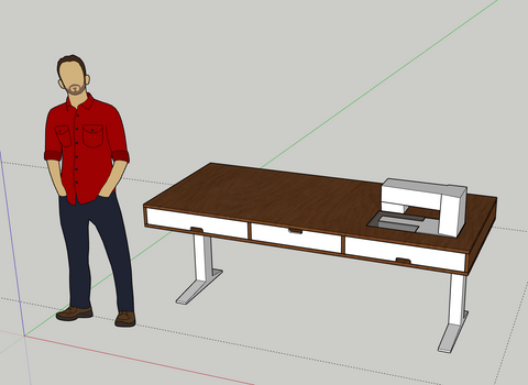 Mockup of sewing desk in SketchUp