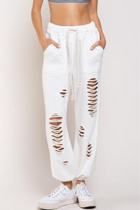 Vintage Inspired Distressed White Jogger Pant - Rad Hippie Shop