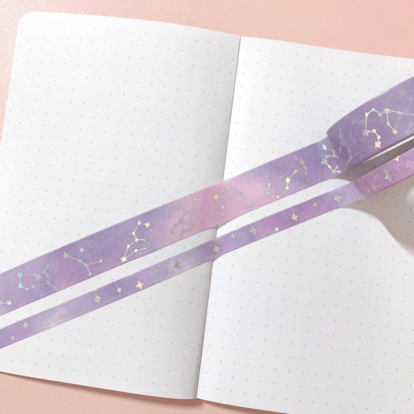 Purple & White Candy Stripe Stardust washi set (15/10mm + silver / silver  bubble glitter holographic foil)(Item of the Week)